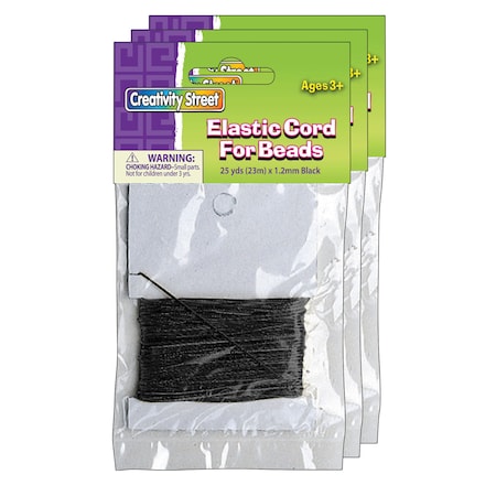 Creativity Street Elastic Cord, Black, 1.2 mm x 25 Yards, 25 Yards Per Pack, PK3 PAC3728